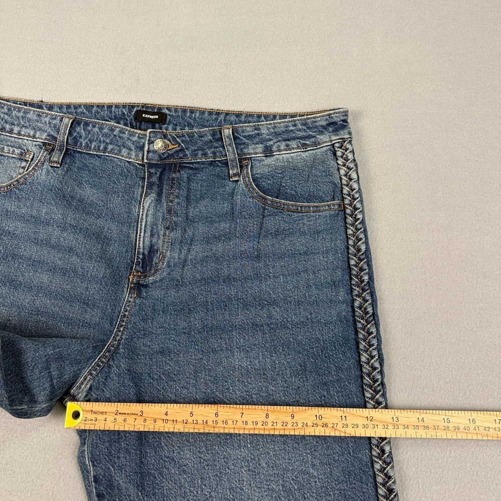 Express Womens Size 16 Wide Leg Cropped Jeans Medium Wash Braided Side Trim NWT - Picture 10 of 12
